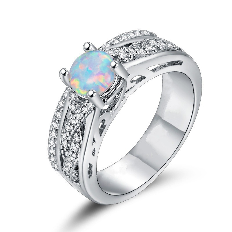 New Fashion Simple European and American Retro Double Layered Opal Opal Ring