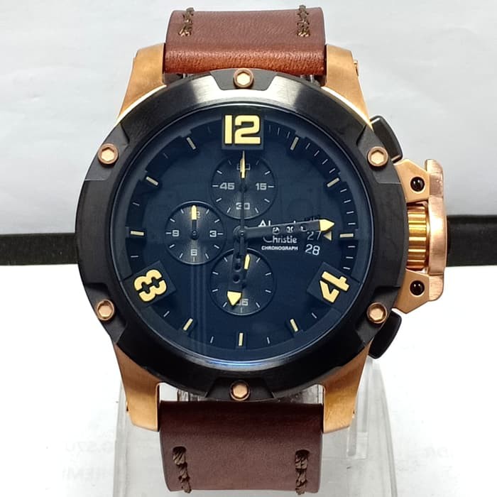 jam tangan pria sport merk Alexandre Christie AC 6295 - Rosegold Hitam | HAWAII
