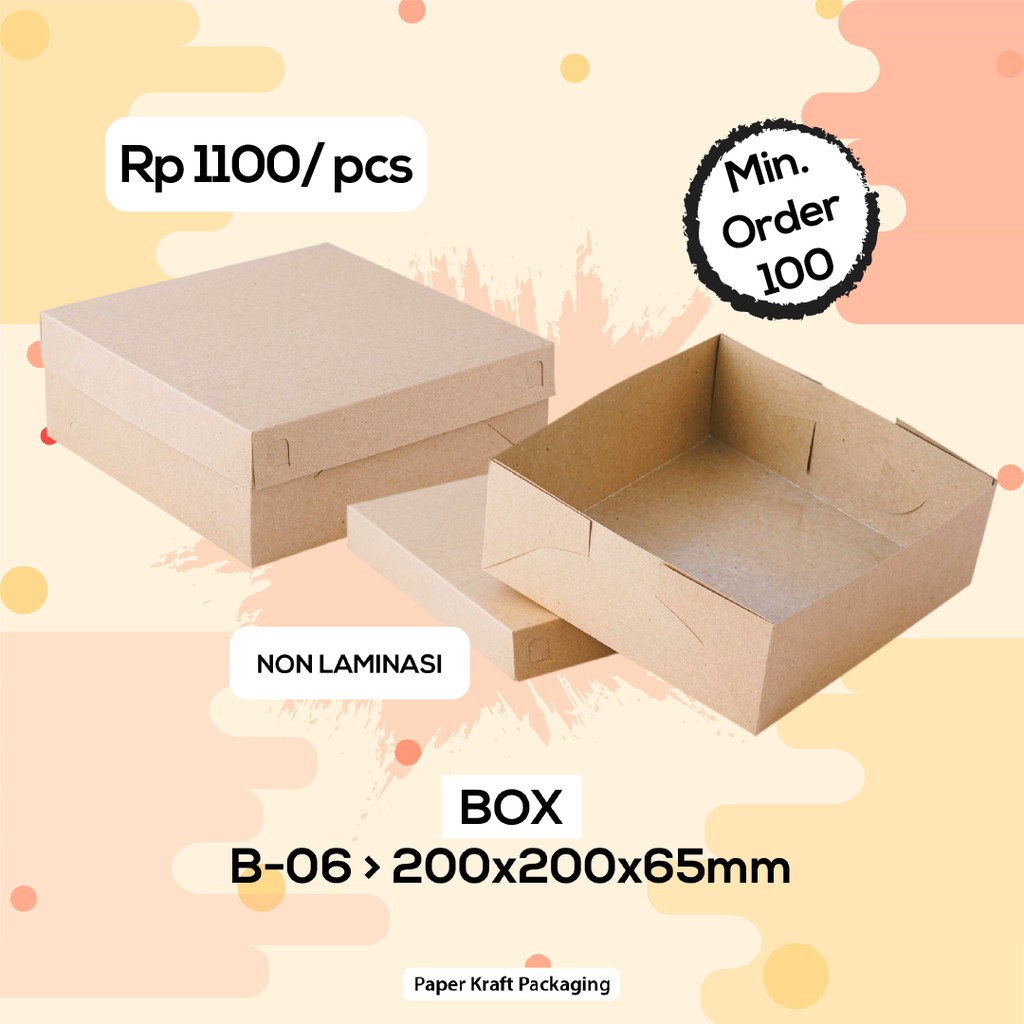20x20x6.5cm Packaging Nasi Box Dus Nasi Box Catering Kotak Makanan Nasi Paper Kraft Non Laminasi