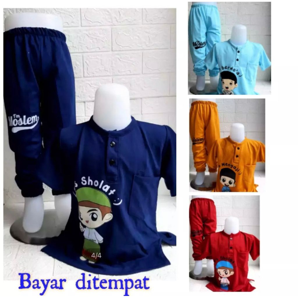 setelan muslim anak pakaian mengaji anak setelan baju dan celana anak 1-6 tahun