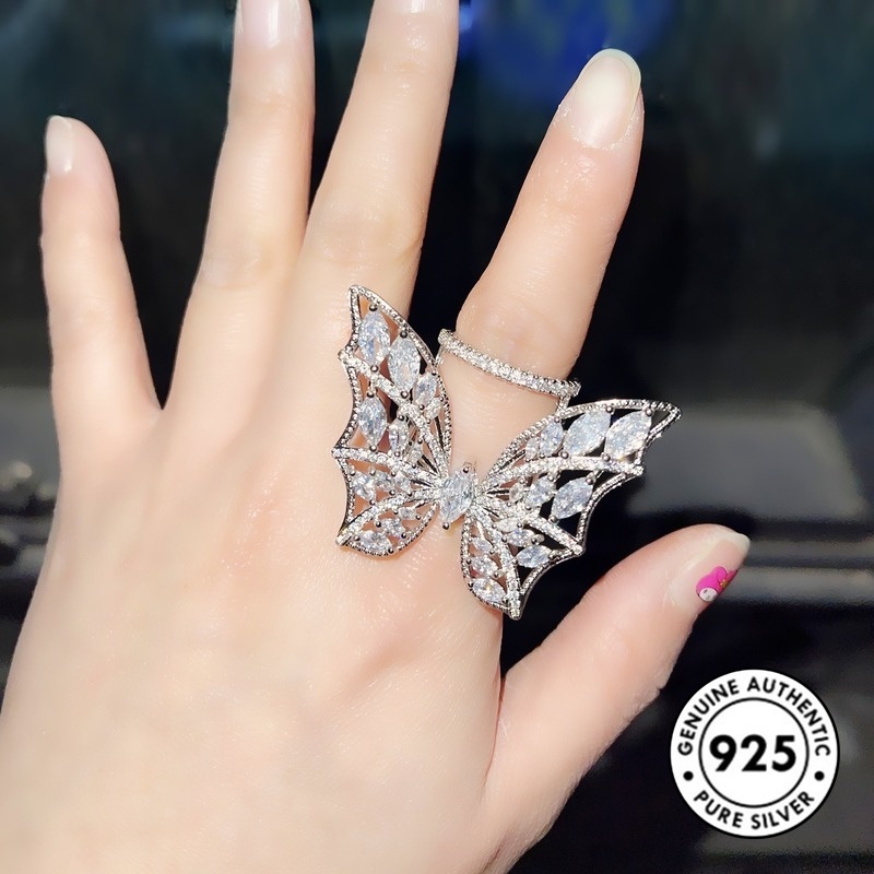 Cincin Desain Kupu-Kupu Bahan S925 Silver Gaya Elegan Untuk Wanita