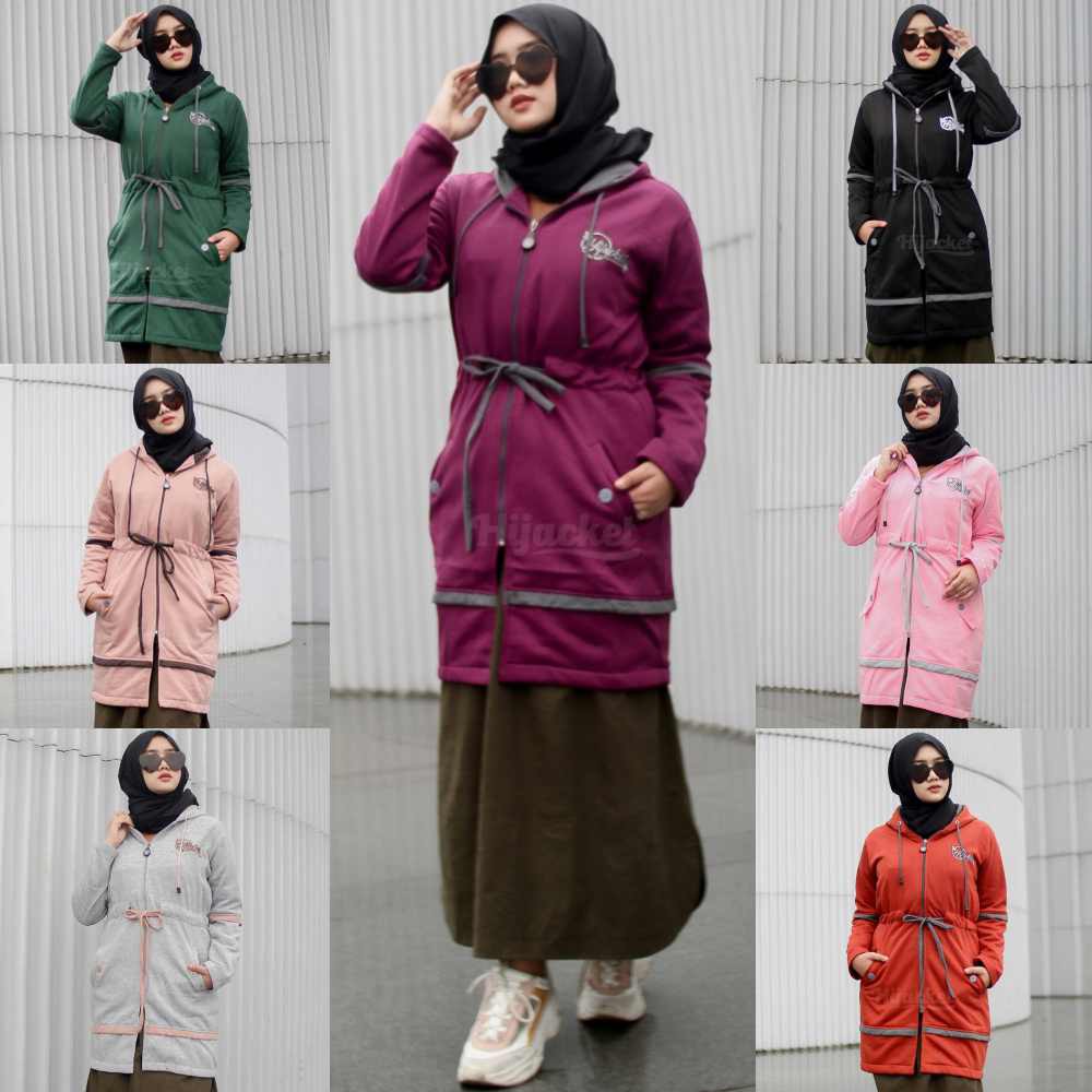 Jaket Jacket Hoodie Panjang Muslimah Wanita Cewek Cwe Hijabers Kekinian Terbaru Fleece Hijacket AUR-0