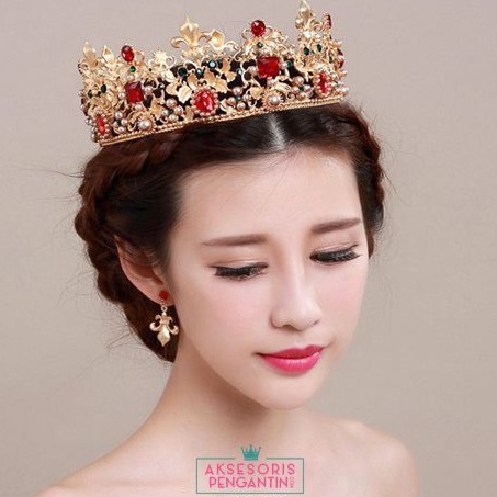 [PRODUK FAVORIT] AKSESORIS RAMBUT CROWN WEDDING MAHKOTA FULL ROUND EMAS MPE010