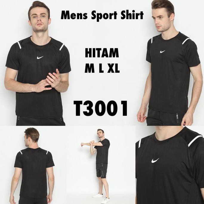 Kaos Olahraga Best Seller☛ Nike Dry Fit Pria Olahraga Baju Kaos Sport Atasan Lari Import Hitam - M