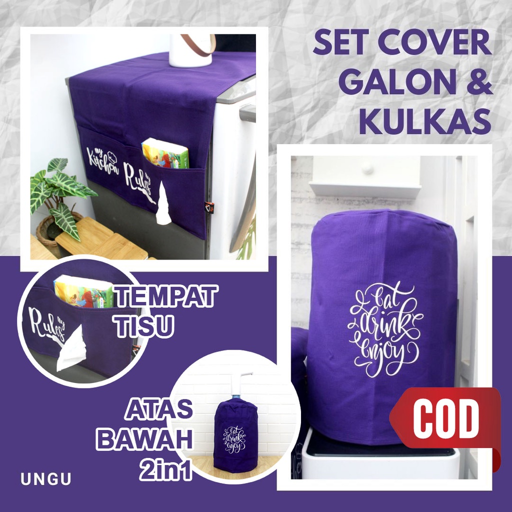 PAKET LEBIH MURAH - Cover Galon &amp; Cover Kulkas Warna Ungu (Paket Polos-10)