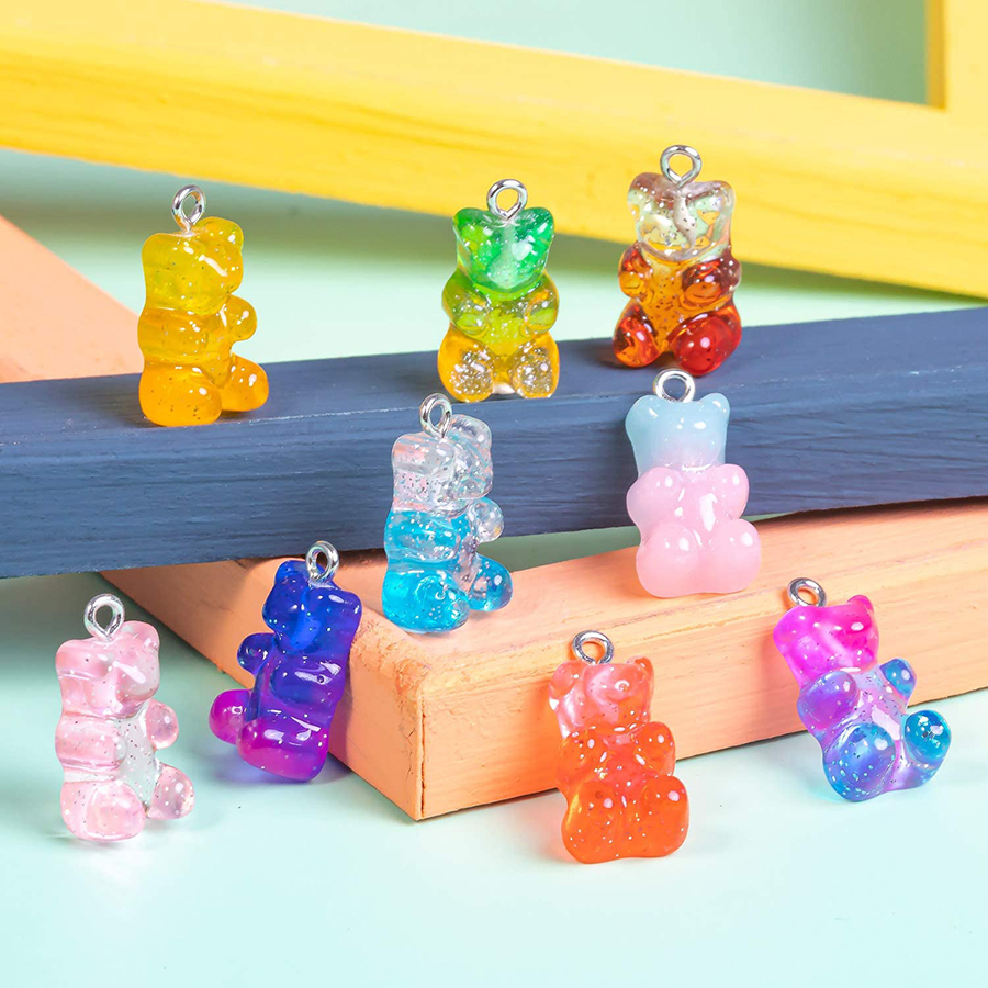 CHARMS Liontin Bentuk Gummy Bear Bahan Resin Warna Permen Untuk Membuat Perhiasan Gantungan Kunci/Gelang Diy