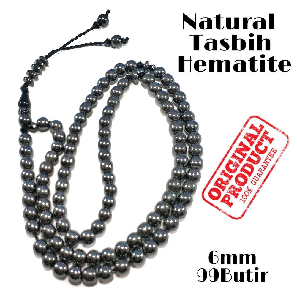 TASBIH NATURAL HEMATITE BADAR BESI 6MM MODEL BULAT 99BUTIR DIJAMIN ASLI