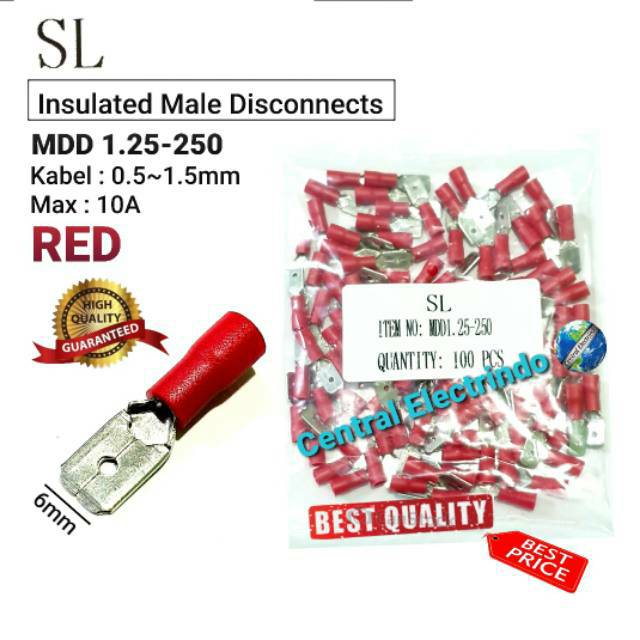 Skun Kabel Insulated Male Disconnects MDD 1.25-250 Kabel 0.5~1.5mm SL.