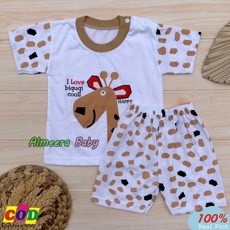 Setelan baju Bayi Kaos Oblong Lengan Pendek Kancing Bahu Usia 3-12 Bulan Almeera Baby and Kids