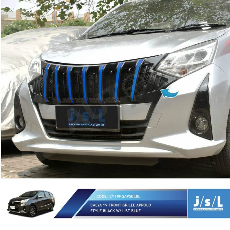 front grill depan Calya 2019 Appolo hitam list merah silver chrome kuning putih biru gold jsl