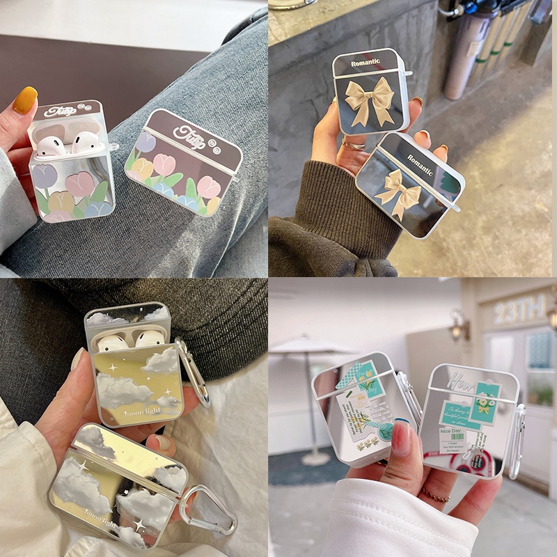 Fashion Glossy Mirror Cover Kompatibel Untuk Airpods1 2 3 3rd Case Kompatibel Untuk AirPods Pro Case Bunga Beruang Headphone Earphone Kotak Aksesoris