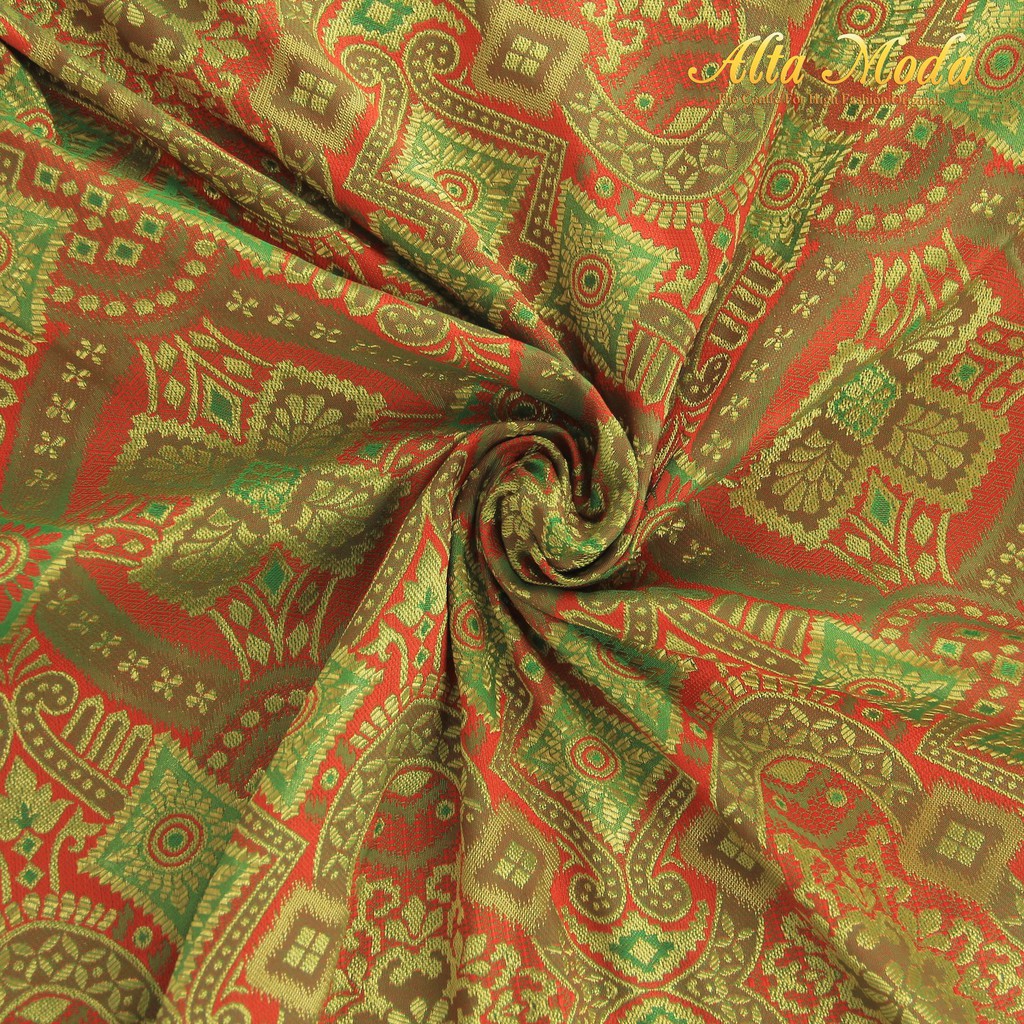 

Alta Moda Songket Motif Palembang Vintage Merah Hijau Gold (1M)