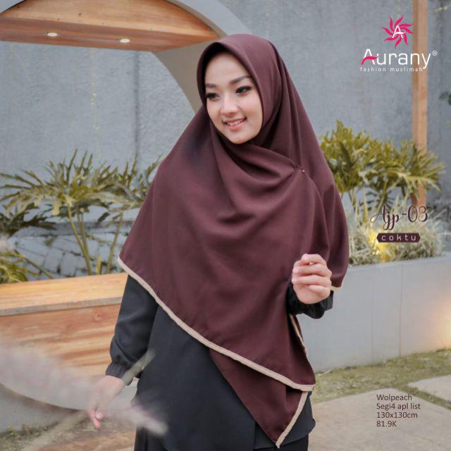 HIJAB SEGIEMPAT SYARI AJP 03 • AURANY  • 130 X 130 APL LIST-COKLAT