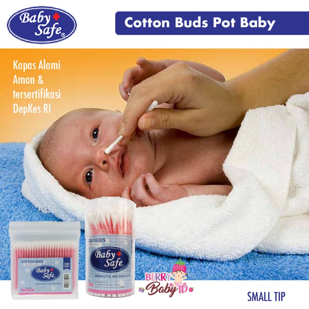 Baby Safe Cotton Buds 100 pc Refill Pack - Korek Kuping Kapas Bayi BBS008 Berry Mart