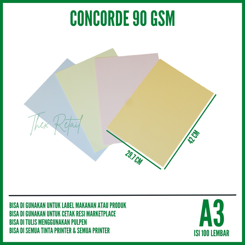 

Kertas Concorde 90 Gsm A3 - isi 100 lembar / Kertas Surat / Concorde / Kertas Concorde A3
