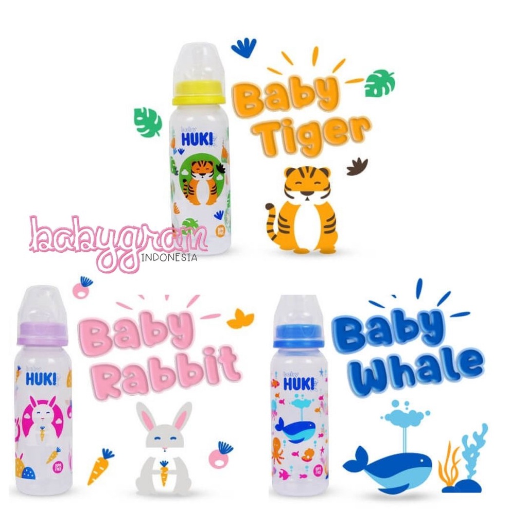 Huki Baby Botol Susu 60ml dan 120ml Dot Nipple Silicone Reguler dan Gepeng