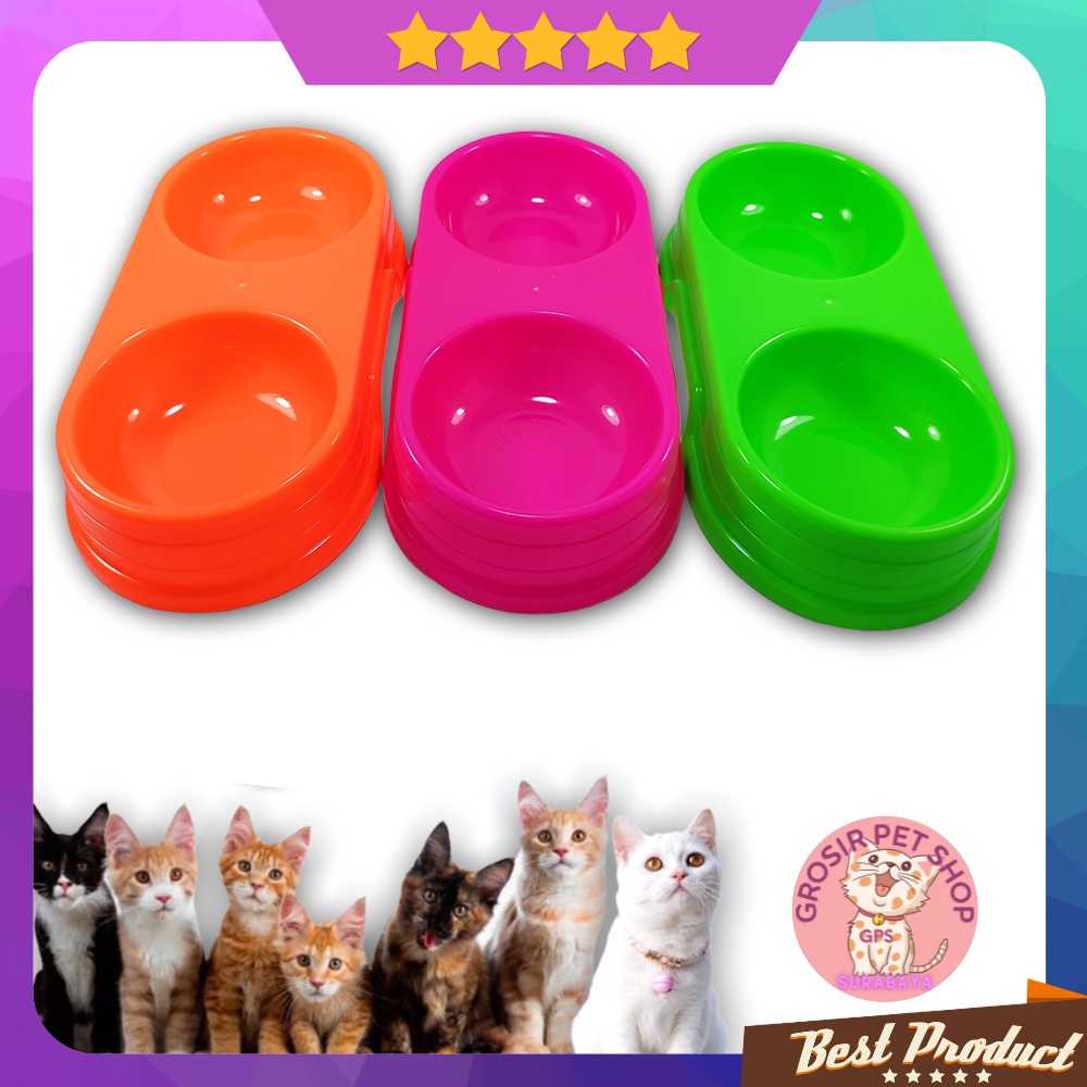 Mangkuk pakan kucing Anjing kelinci double plate plate anti slip kecil bowl feeder