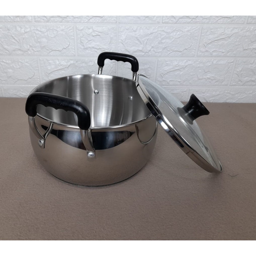 Maxim Bellyaplle Capsule Dutch Oven Panci 24 Cm Stainless Steel + Tutup Kaca - Silver