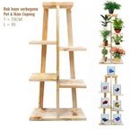 rak bunga hias ruang tamu muat 7 pot kayu