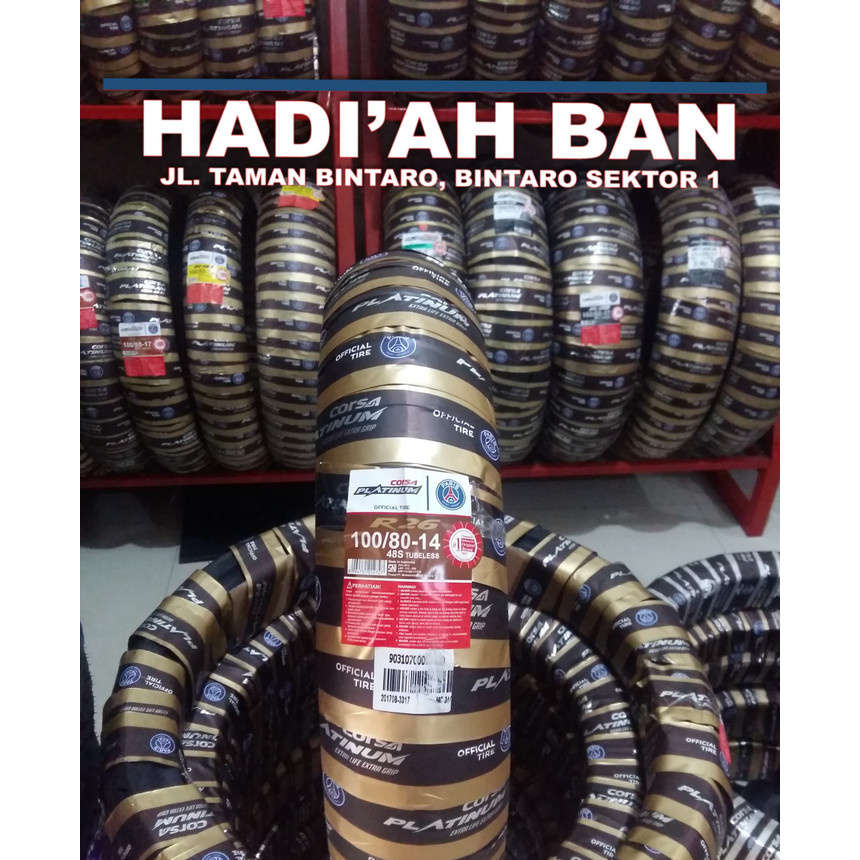 Ban Belakang Motor Matic Corsa Platinum R26 100/80-14 + Pentil Ori