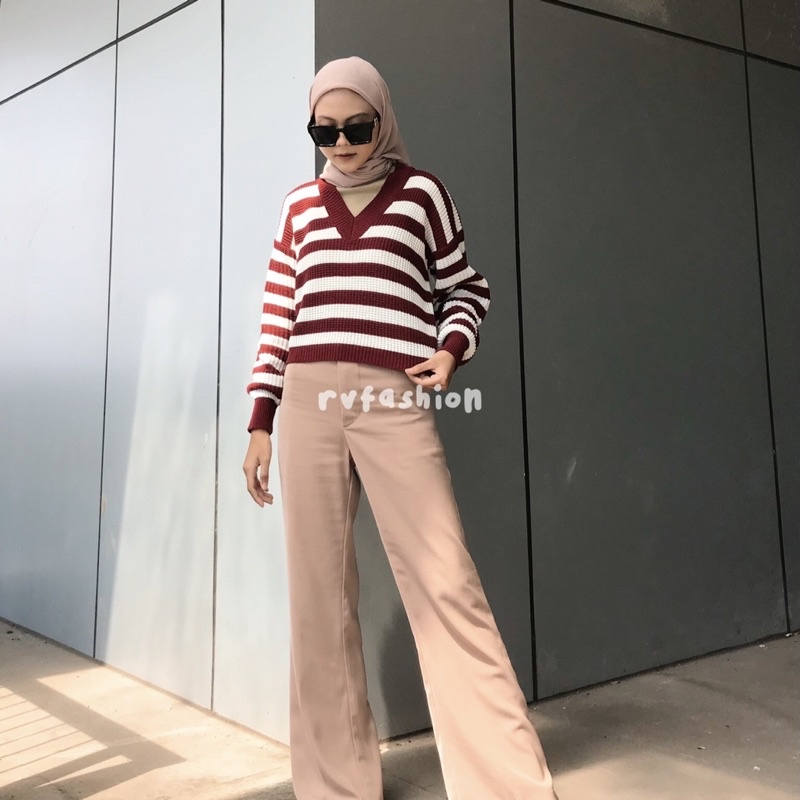 blouse wanita salur 2 warna,rajut premium,pakaian wanita outerwear