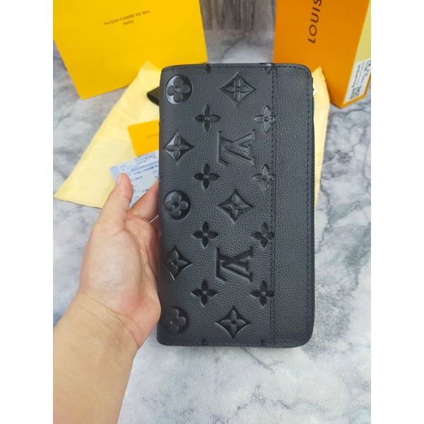 DOMPET ZIPPER PANJANG RESLETING PRIA LV LOUIS VUI TTON BLACK MONOGRAM EMBOS MIRROR