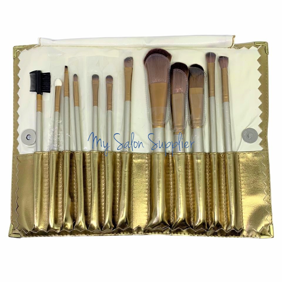 Kuas Make Up Brush Set Dompet Gold isi 12