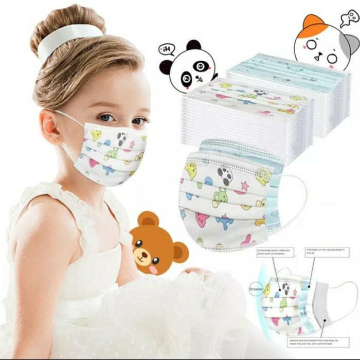 Masker Anak - Anak 3ply Kids Child Mask Motif Earloop 1 Box Isi 50 Pcs