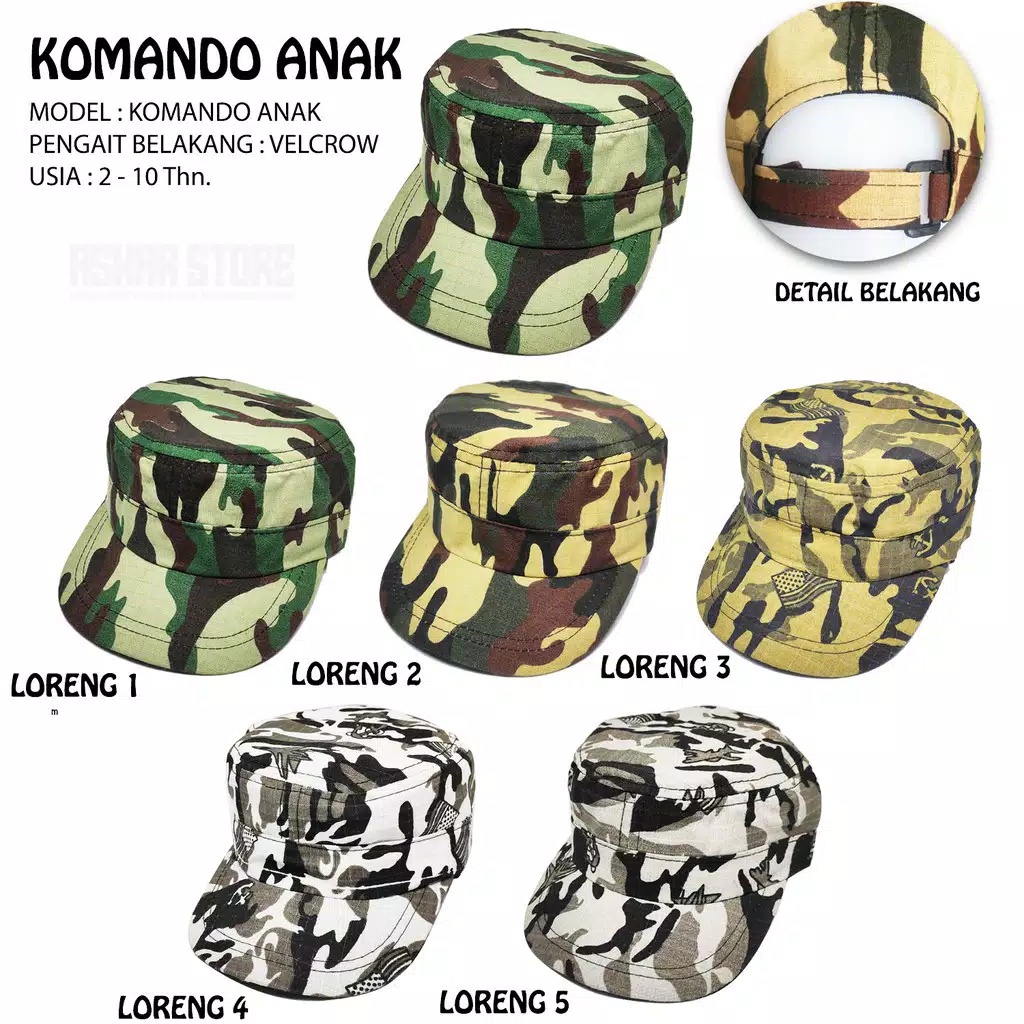Topi Komando Anak Motif / Topi Komando Anak / Topi Motif Loreng Anak / Topi Komando Anak Loreng