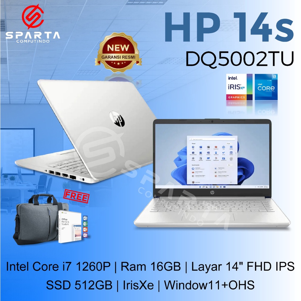 Laptop Hp 14s DQ5002TU i7 1260P Ram 16GB SSD 512GB IrisXe 14&quot; FHD Win11 + OHS New Garansi Resmi