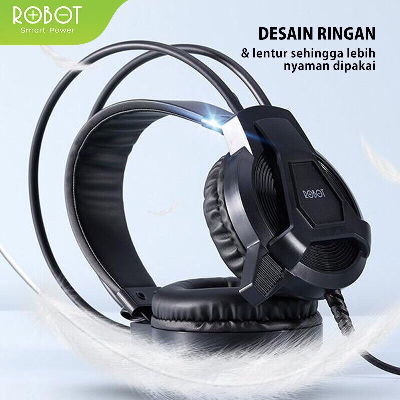 Robot Headset Headphone RH-P10 RHP10 3.5 mm Jack Audio Double Padded Headband Wired Headset Black Original-Garansi Robot 1 Tahun