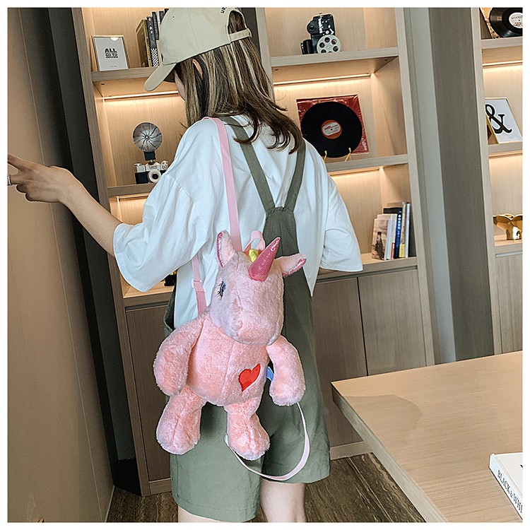 TAS RANSEL BONEKA UNICORN KUDA PONY PINK RAINBOW BACKPACK ANAK DEWASA IMPOR