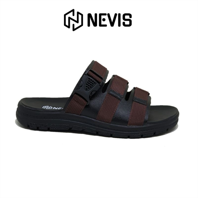 NEVIS NVS 09 Sandal Slop Casual Pria Sendal Distro Kasual Selop Outdoor Cowok Slip On-HITAM -  COKLAT