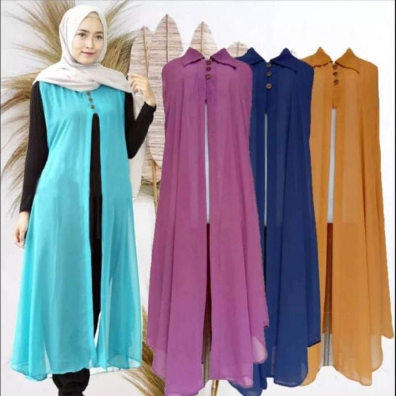 Cardigan Wanita Panjang Muslim Tanpa Lengan Jumbo Outer Ceruty Polos Kekinian