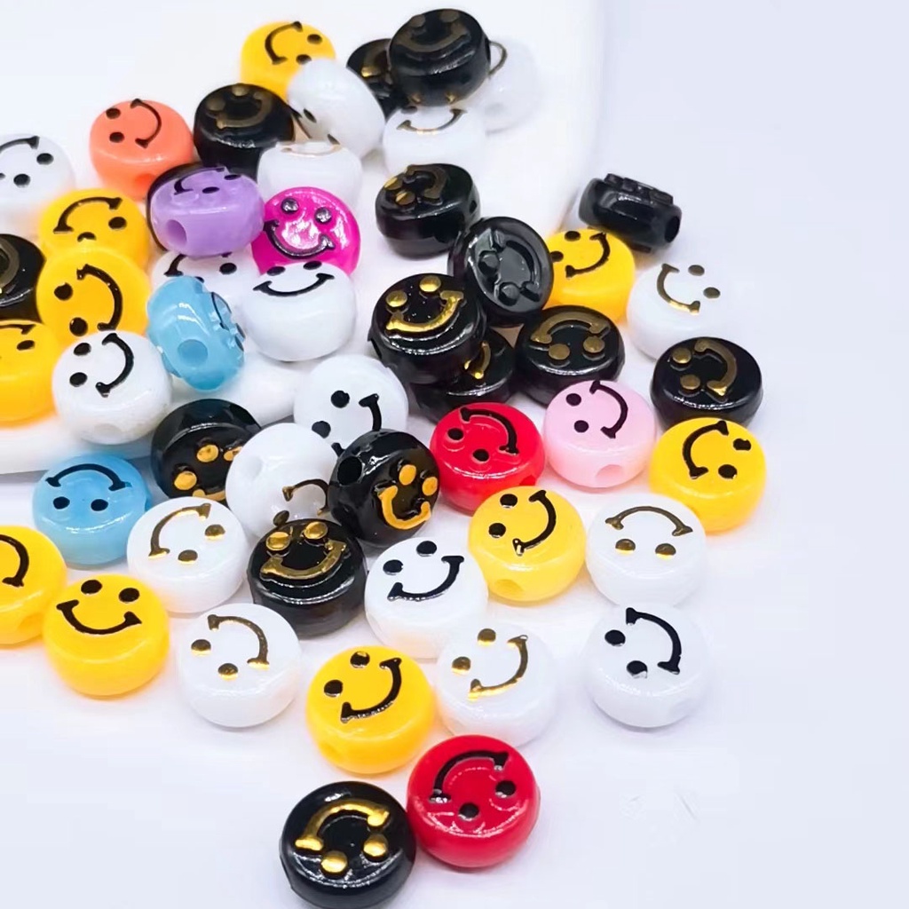 50pcs Manikmanik Spacer Longgar Motif Smiley Face Bahan Akrilik Ukuran 10mm