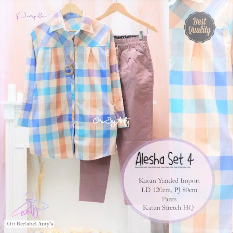 Stelan Kemeja Super Jumbo Muat BB 90 Kg Baju Ori Solo Alesha Set 3 Antys Hijab Solo