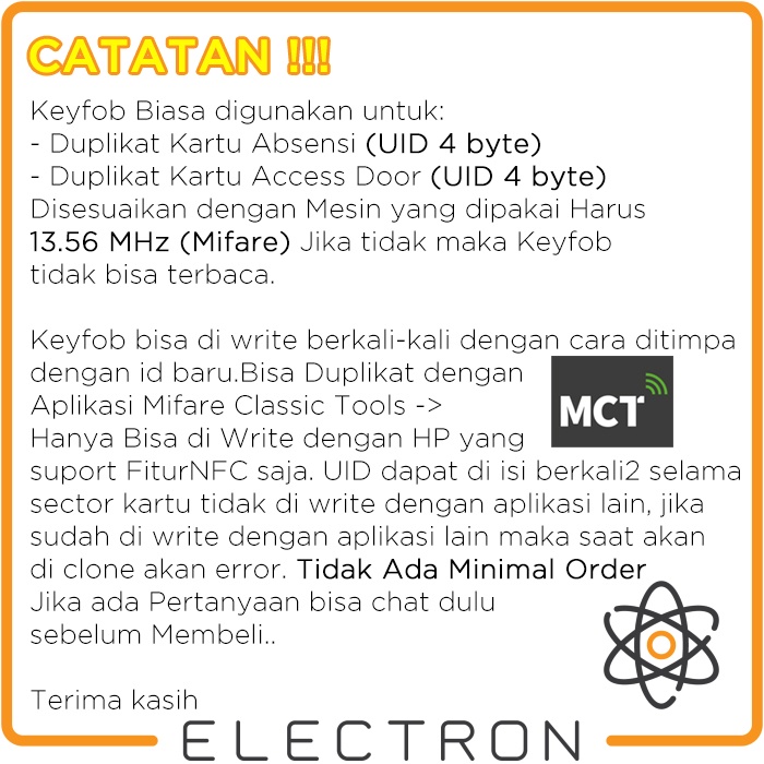 EL-MF1WA-T Garfield RFID 13.56MHz Clone NFC UID Tag Keyfob duplikat Via Android Mifare Classic Tools MCT