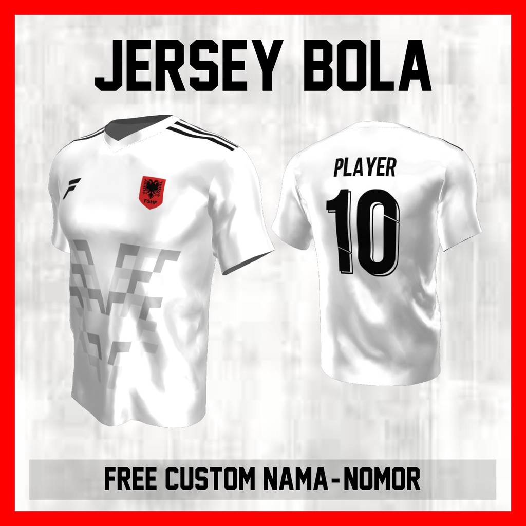 Kaos Bola Jersey Albania Timnas Negara Garis Bahu Baju Custom Nama dan Nomor Punggung - 239