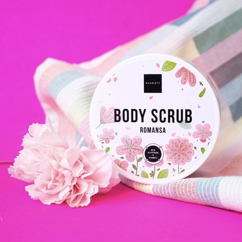 Paket 3 in 1 Body Care Scarlett Whitening Body Scrub Romansa + Shower Scrub Pomegrante + Body Lotion Charming Rumah Cantik 354 Perawatan Tubuh
