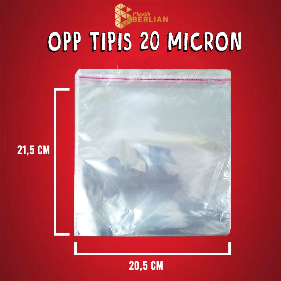

20,5 x 21,5 cm Plastik OPP TIPIS (100 lbr) (lem/seal)