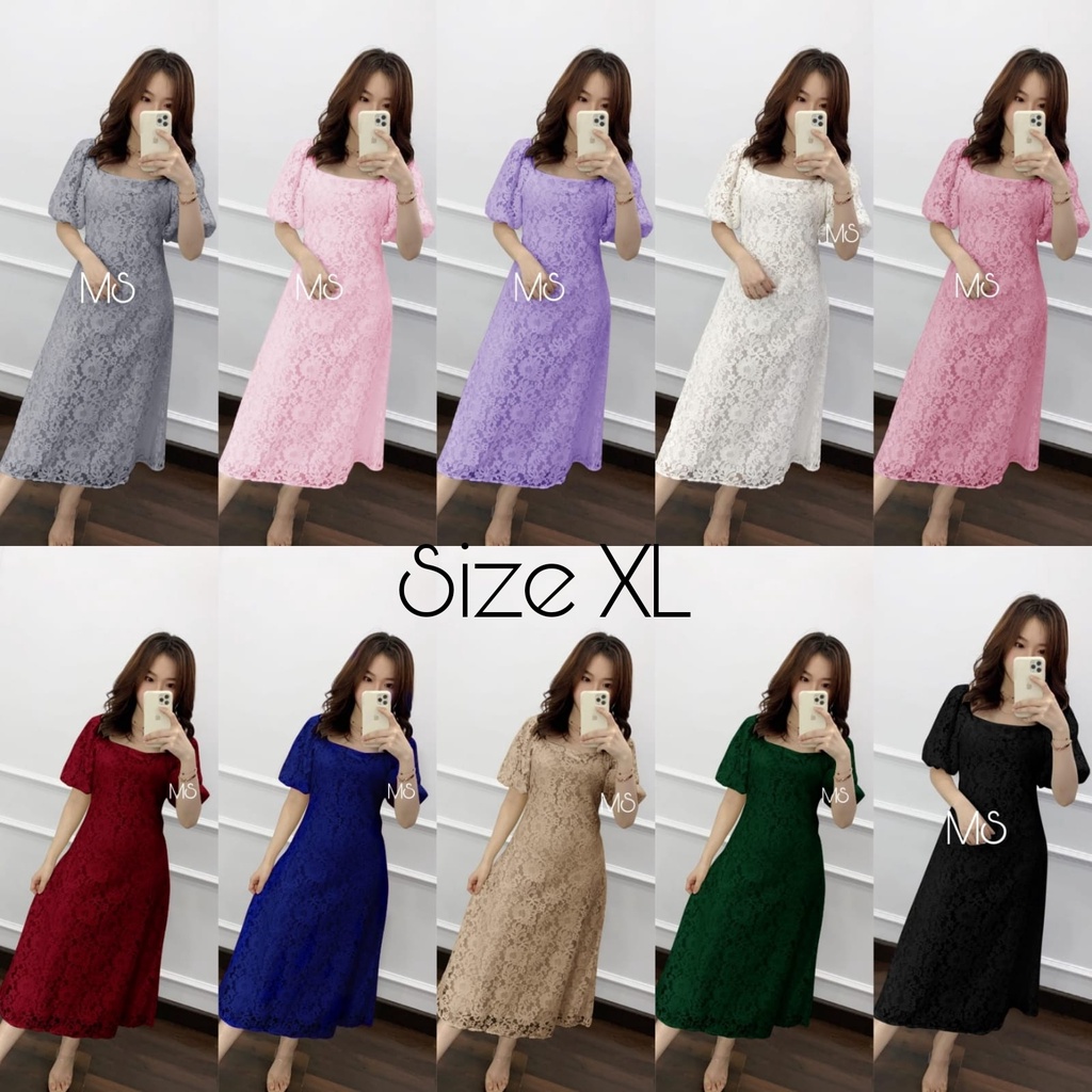 BISA COD - DRESS SCARLET BRUKAT 3 UKURAN / MIDI DRESS BROKAT SIMPLE ELEGAN LD120 JUMBO