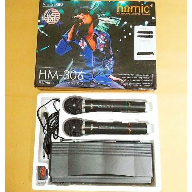 COD Microphone Homic Mic Double Wireless HM-306 / Mic Wireless KARAOKE HOMIC HM-306 / MIC SALON AKTIF X-BASS HM-306