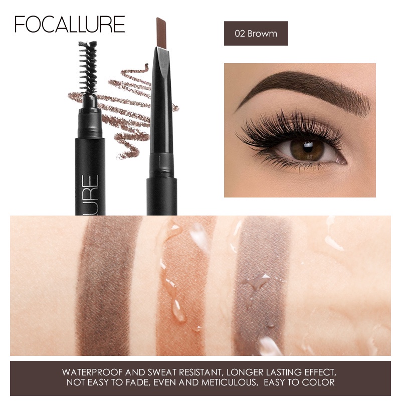 [BPOM]FOCALLURE Waterproof Eyebrows Long-Lasting Pensil alis- 3 Colours Eyebrows