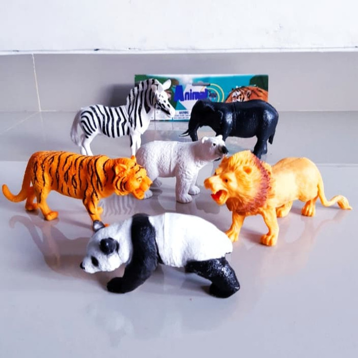 miliki Mainan Hewan Liar Animal Set 3D Besar / Boneka Karet / Binatang 6 pcs Murah