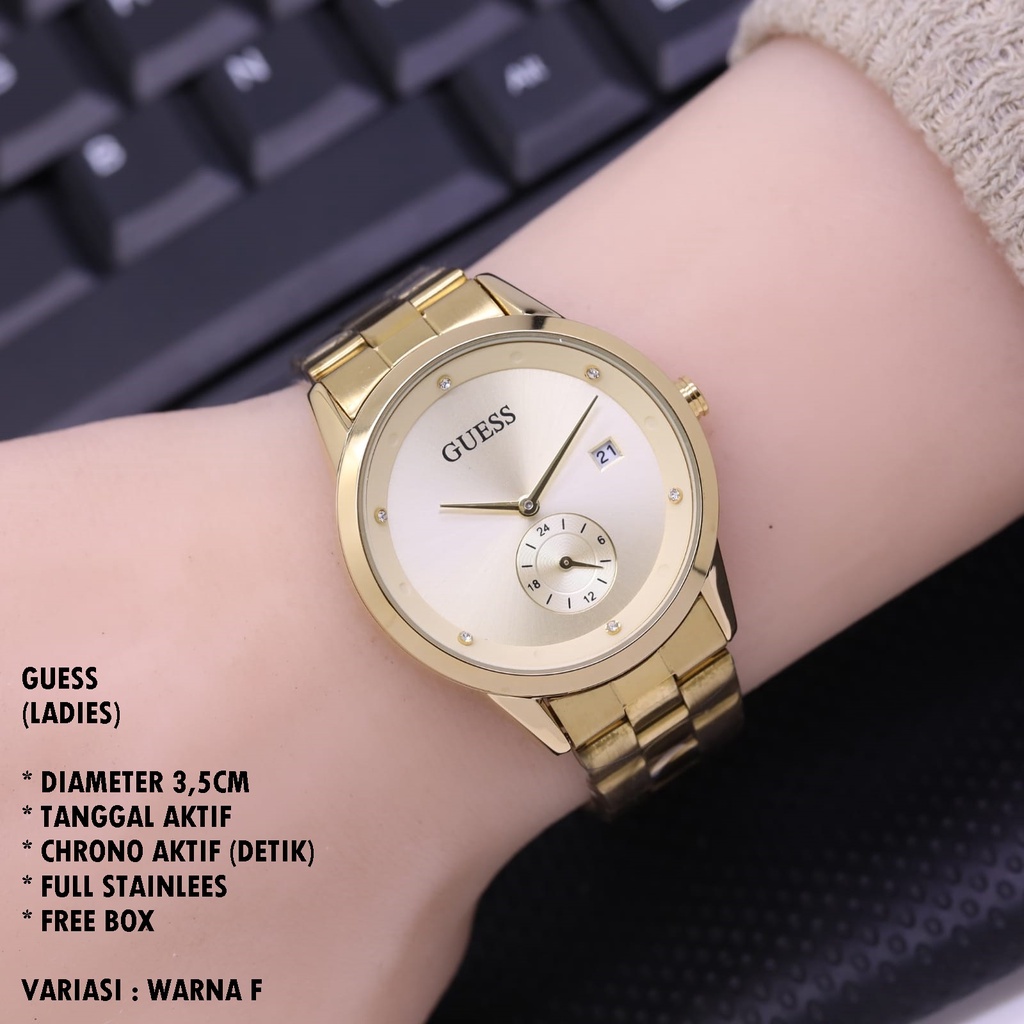 (BISA COD) JAM TANGAN WANITA FASHION RANTAI BODY BULAT TANGGAL &amp; CHRONO AKTIF