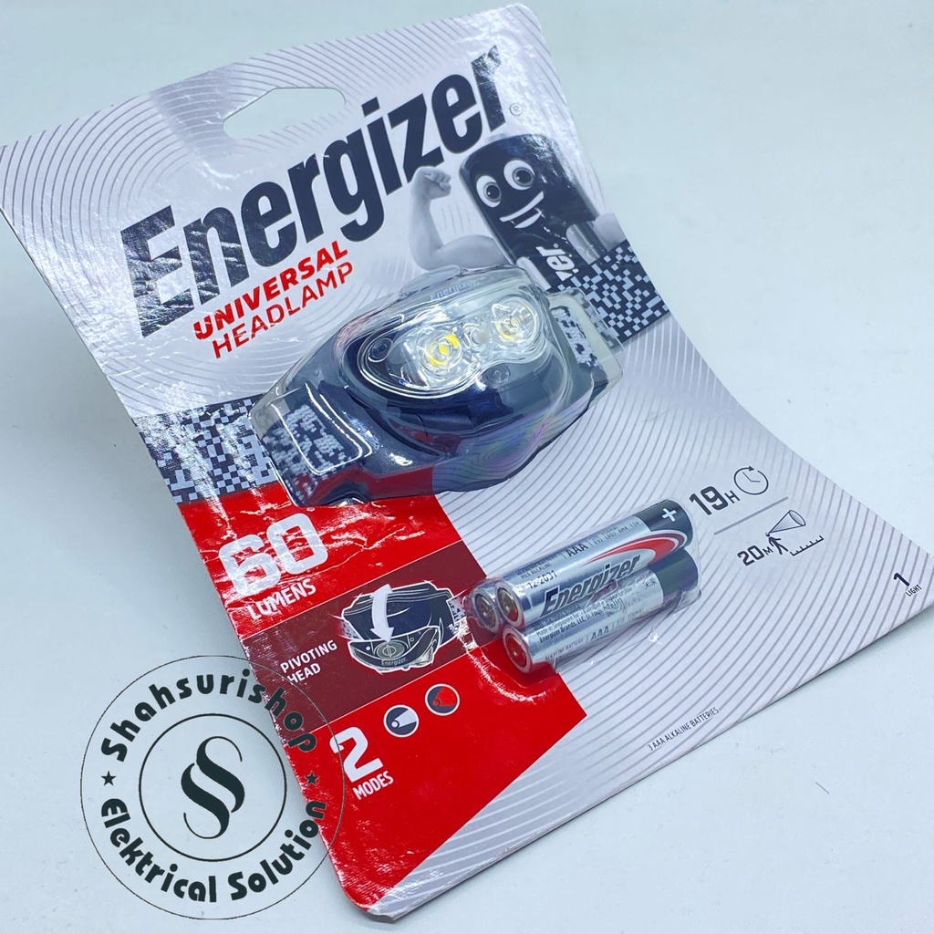 HEADLAMP ENERGIZER 3 LED HEADLIGHT FREE BATERAI AAA KEMASAN MERAH PUTIH