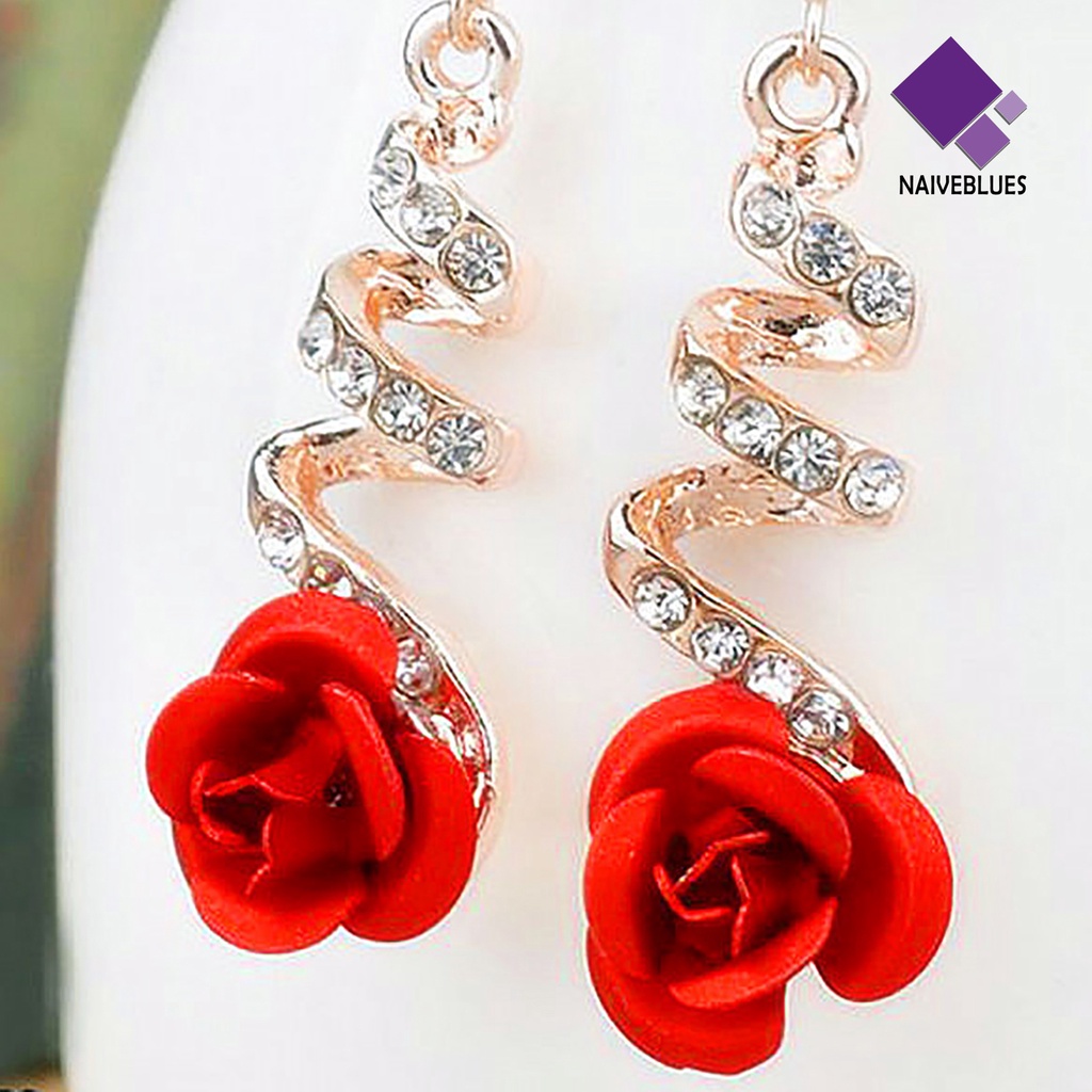 1 Pasang Anting Juntai Bentuk Bunga Mawar Spiral Untuk Wanita