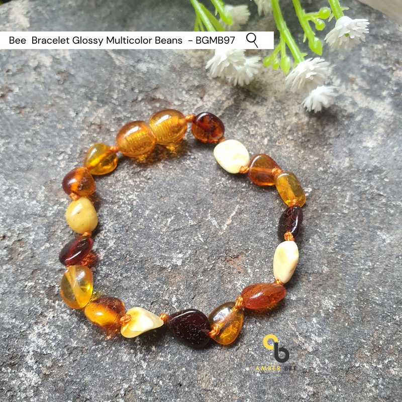 TERMURAH Gelang Amber Baltic Lithuania Balita &amp; Anak Glossy Multicolor Bean BGMB97 By Amber Bee