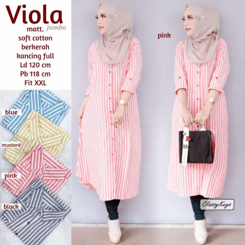 [SUPPLIYER TUNIK PREMIUM] VIOLA LONG TUNIK SUPER JUMBO CLASSY KEYS ATASAN SALUR PANJANG KANCING ORI