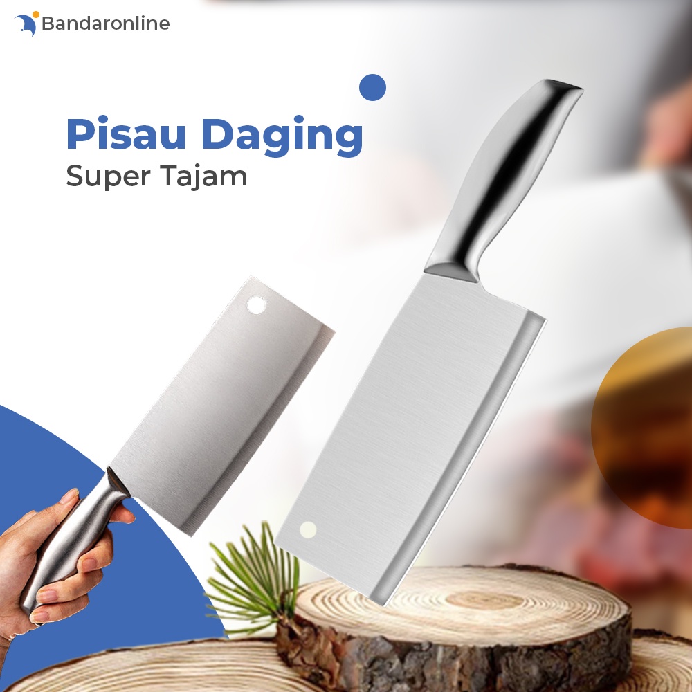 Pisau Dapur Stainless Steel Pisau Cacah Daging Tulang Tajam Stainless Steel